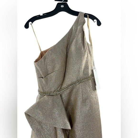 NWT Mac Duggal One Shoulder Metallic Ruffle Evening Gown - Picture 3 of 9